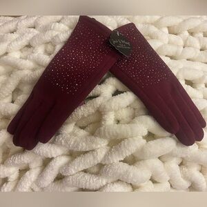 Jack And Missy Fleece Texting Gloves. Elegant Embellished Burgundy.